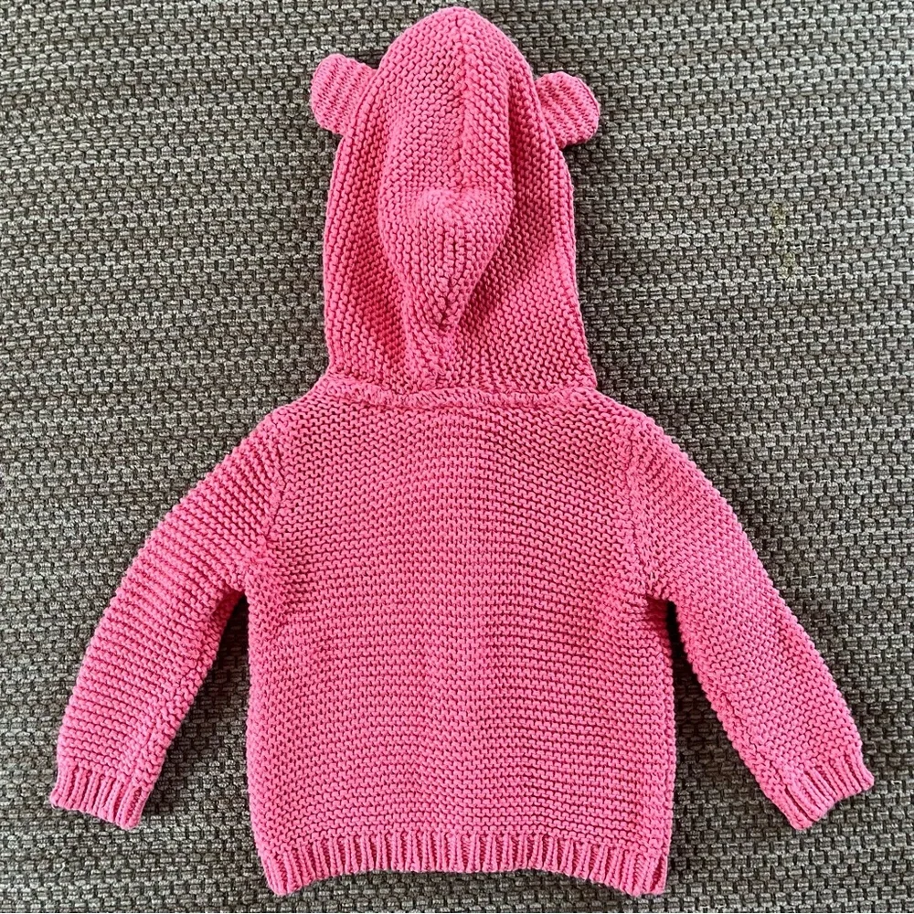Carters Baby Girl 3 Months Hooded Cardigan Sweater Pink 3D Ears Button Front